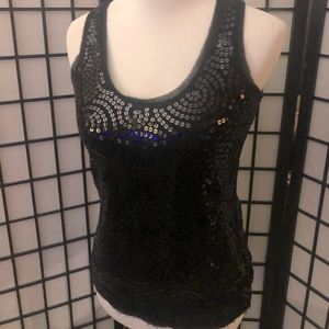 Black sequin w/frayed edges sleeveless Sm by WHBM